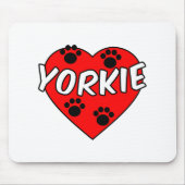 Yorkie Hond Pootafdrukken En Rode Hart Muismat (Voorkant)