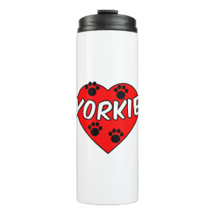 Yorkie Hond Pootafdrukken En Rode Hart Thermosbeker