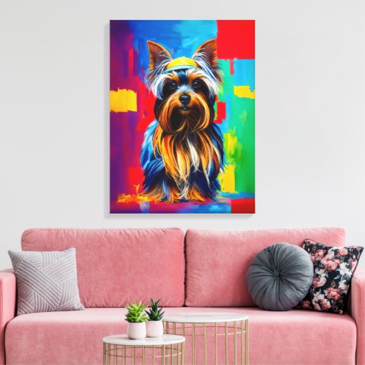 Yorkie hond Pop Art Canvas Afdruk (Insitu (Woonkamer))