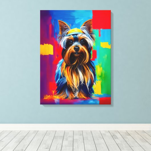 Yorkie hond Pop Art Canvas Afdruk (Insitu (Houten vloer))