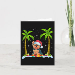Yorkie-hond Sinterklaashoed Palmboom Strand Kerst Kaart