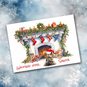 Yorkie Hond Wachten voor Kerstmis Open haard