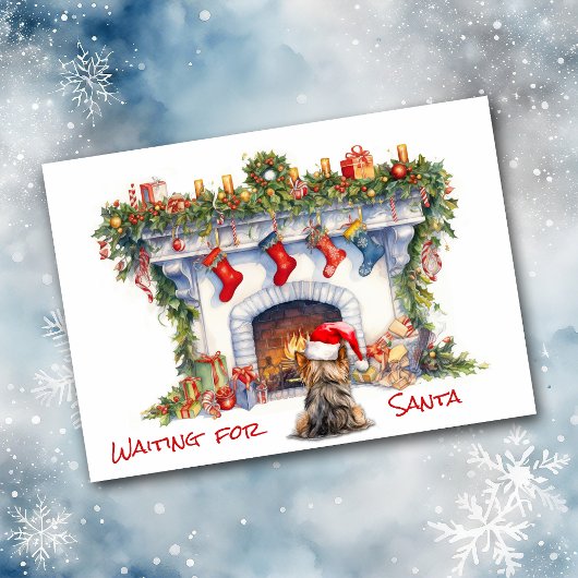 Yorkie Hond Wachten voor Kerstmis Open haard