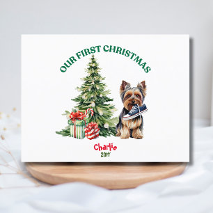 Yorkie Hond Waterverf Kerst Persoonlijk Briefkaart