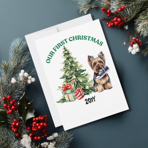 Yorkie Hond Waterverf Kerst Persoonlijk Feestdagenkaart