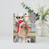 Yorkie Horloges Voor Kerstman Feestdagenkaart (Staand voorkant)