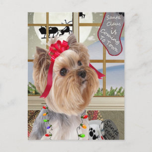 Yorkie Horloges Voor Kerstman Feestdagenkaart