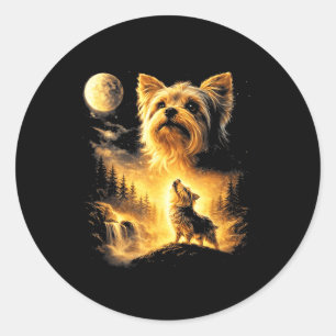 Yorkie Huilt naar de Maan Hond Liefhebber Fantasie Ronde Sticker