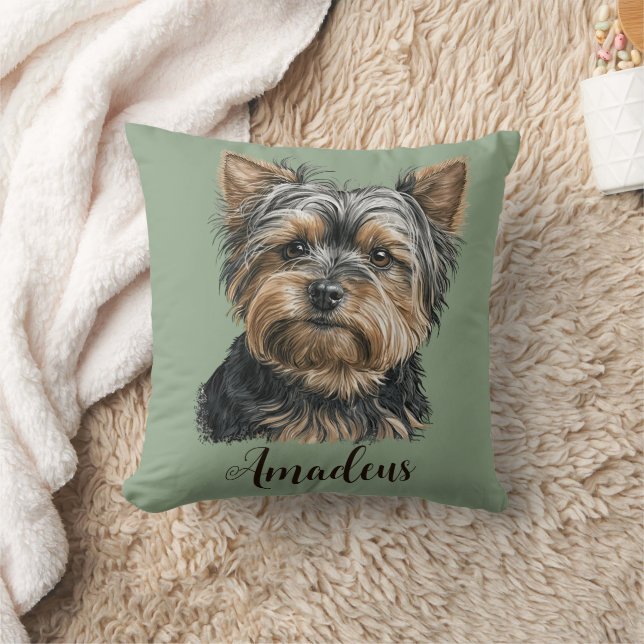 Yorkie Illustration Dog Green Home Decor Kussen (Deken)