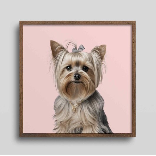 Yorkie Illustration Wall Art Home decor Dog Pink Poster