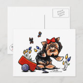 Yorkie in de tuin briefkaart (Voorkant / Achterkant)
