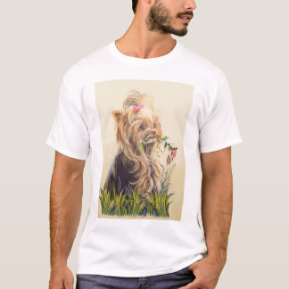 "Yorkie in de tuin" T-shirt