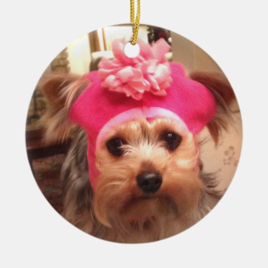 Yorkie in een Pet Keramisch Ornament (Voorkant)
