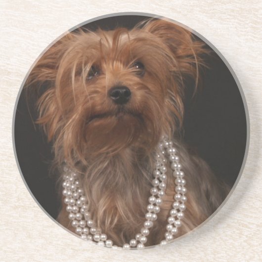 Yorkie in het Ketting Pearl Zandsteen Onderzetter (Voorkant)