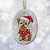Yorkie in Kerst Lichten Keramisch Ornament