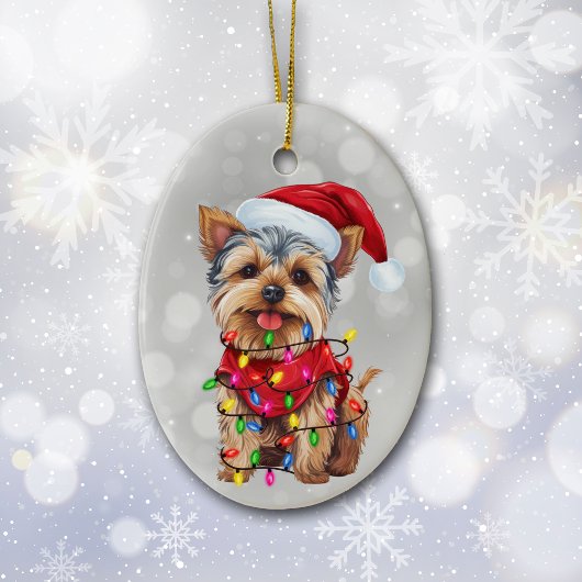 Yorkie in Kerst Lichten Keramisch Ornament