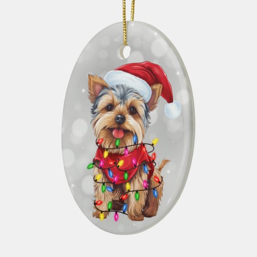 Yorkie in Kerst Lichten Keramisch Ornament (Links)