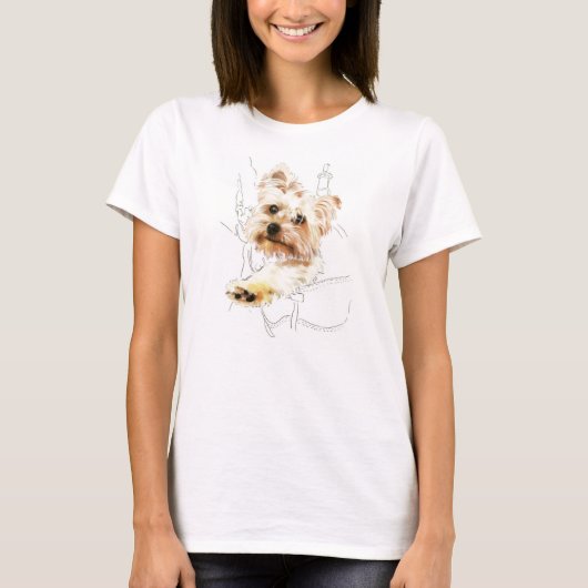 Yorkie in rugzak – Kleurtekening T-shirt (Voorkant)