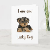 "YORKIE IS ÉÉN LUCKY DOG" BIRTHDAY WISHEERT KAART (Voorkant)