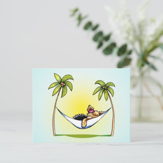 Yorkie Island Princess Off-Leash Art™ Briefkaart (Staand voorkant)