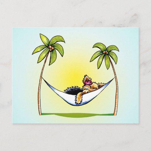Yorkie Island Princess Off-Leash Art™ Briefkaart (Voorkant)