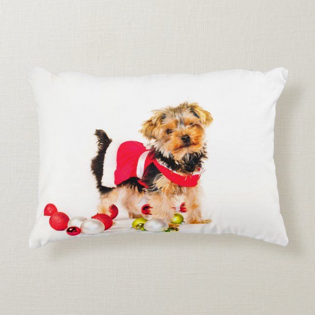 Yorkie kerst accent kussen (Voorkant)