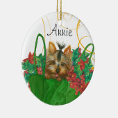 Yorkie kerstboomversiering met Holly Keramisch Ornament (Rechts)