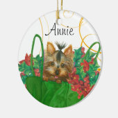 Yorkie kerstboomversiering met Holly Keramisch Ornament (Links)