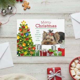 Yorkie kerstcadeaukaart voor feestdagen