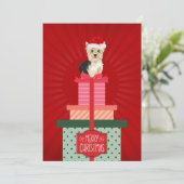 Yorkie kerstcadeautjes Merry Xmas Dog Feestdagenkaart (Staand voorkant)