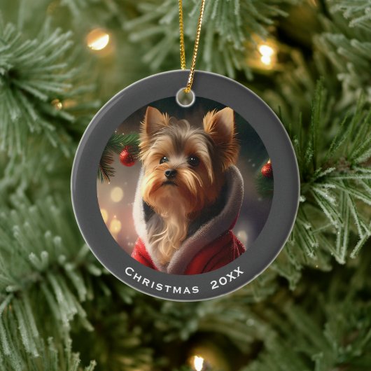 Yorkie kerstdatum of voeg Pet Photo Keramisch Ornament (Boom)