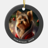 Yorkie kerstdatum of voeg Pet Photo Keramisch Ornament (Voorkant)