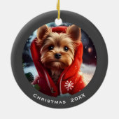 Yorkie kerstdatum of voeg Pet Photo Keramisch Ornament (Achterkant)