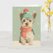 Yorkie kerstgroet kaart (Gele Bloem)