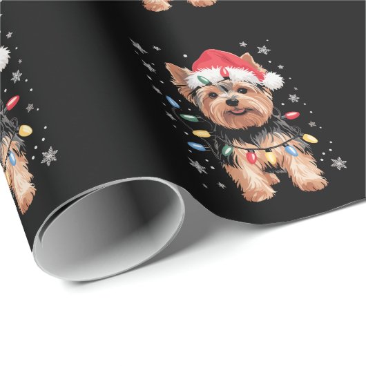 Yorkie Kersthond Lange Kerst Geschenk Cadeaupapier (Rol Hoek)