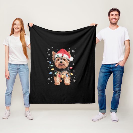 Yorkie Kersthond Lange Kerst Geschenk Fleece Deken (In situ)