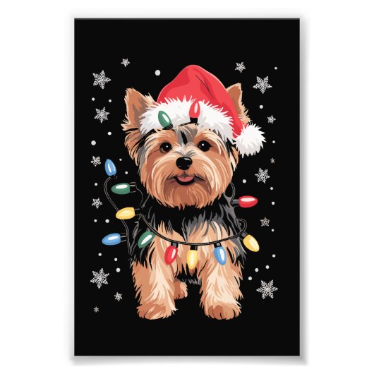 Yorkie Kersthond Lange Kerst Geschenk Foto Afdruk (Voorkant)