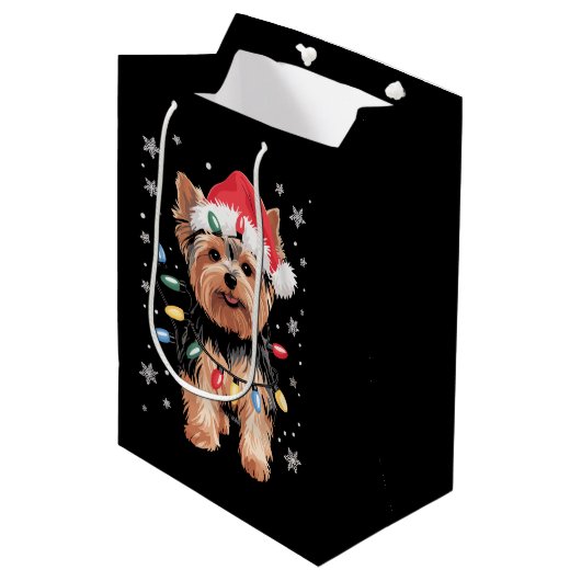 Yorkie Kersthond Lange Kerst Geschenk Medium Cadeauzakje (Voorkant Gekanteld)