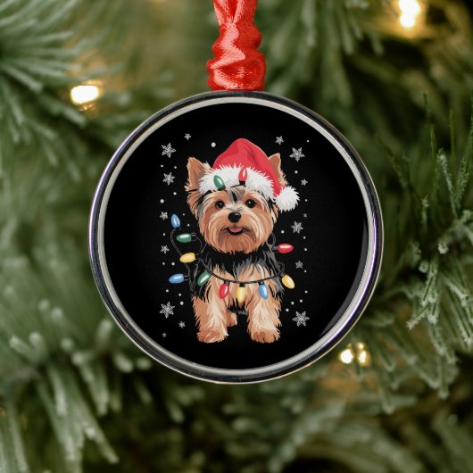 Yorkie Kersthond Lange Kerst Geschenk Metalen Ornament (Boom)