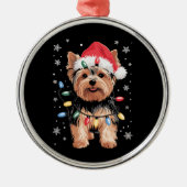 Yorkie Kersthond Lange Kerst Geschenk Metalen Ornament (Voorkant)