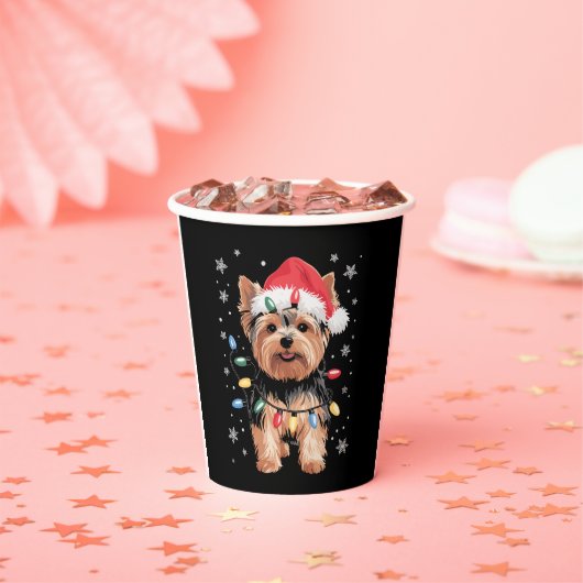 Yorkie Kersthond Lange Kerst Geschenk Papieren Bekers (Insitu)