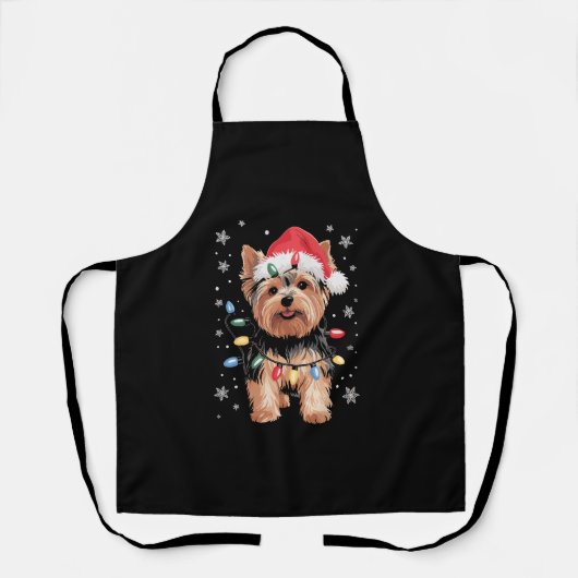 Yorkie Kersthond Lange Kerst Geschenk Schort (Voorkant)
