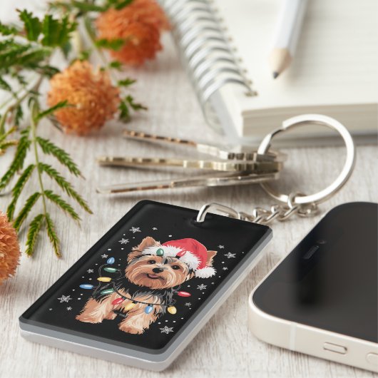 Yorkie Kersthond Lange Kerst Geschenk Sleutelhanger (Voorkant Rechts)