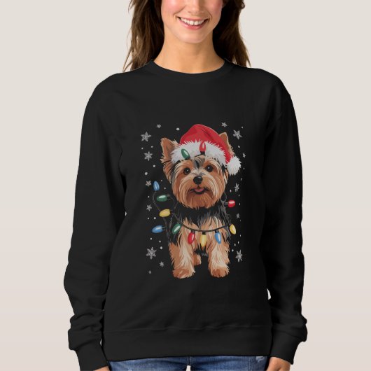 Yorkie Kersthond Lange Kerst Geschenk Trui (Voorkant)