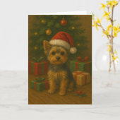 Yorkie Kerstkaart Kaart (Gele Bloem)