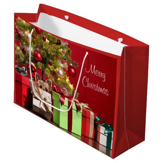 Yorkie Kerstmis Groot Cadeauzakje (Voorkant Gekanteld)