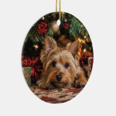 Yorkie Kerstmis Keramisch Ornament (Rechts)