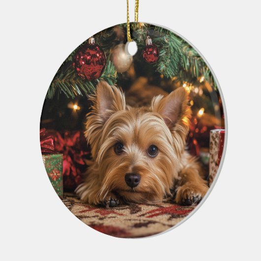 Yorkie Kerstmis Keramisch Ornament (Links)