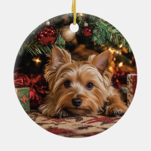 Yorkie Kerstmis Keramisch Ornament (Achterkant)