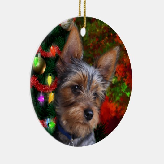 Yorkie Kerstmis Keramisch Ornament (Rechts)